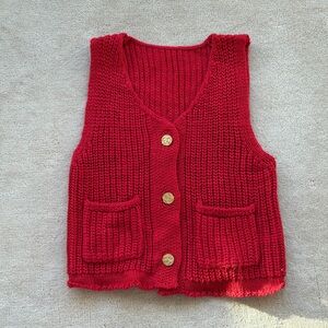 Red Knit Vest with Gold Buttons